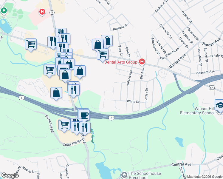 map of restaurants, bars, coffee shops, grocery stores, and more near 1 Ann Drive in Johnston