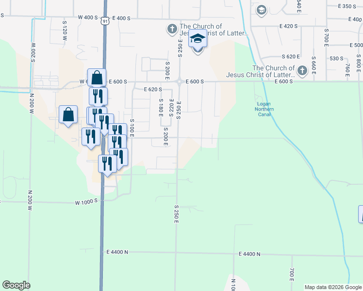 map of restaurants, bars, coffee shops, grocery stores, and more near 825 South 270 East in Hyde Park