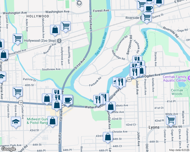map of restaurants, bars, coffee shops, grocery stores, and more near 297 Scottswood Road in Riverside