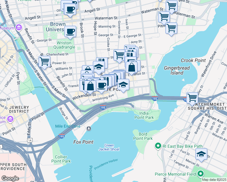 map of restaurants, bars, coffee shops, grocery stores, and more near in Providence