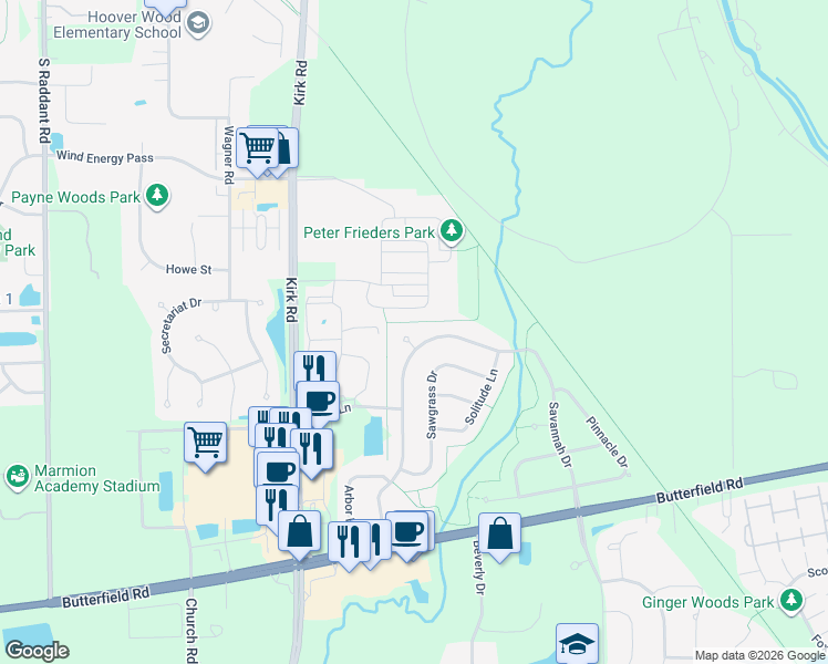 map of restaurants, bars, coffee shops, grocery stores, and more near 1580 Fidler Court in Aurora