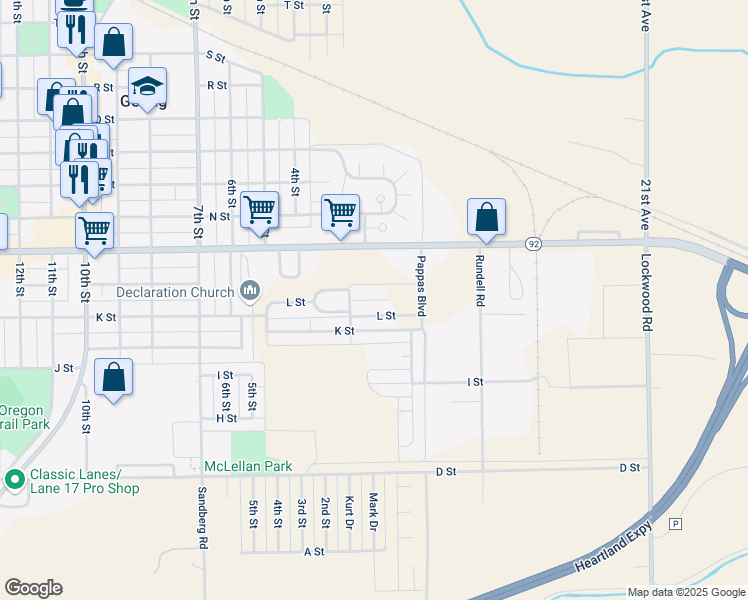 map of restaurants, bars, coffee shops, grocery stores, and more near 315 L Street in Gering