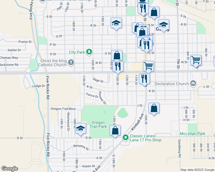map of restaurants, bars, coffee shops, grocery stores, and more near 1415 Sage St in Gering