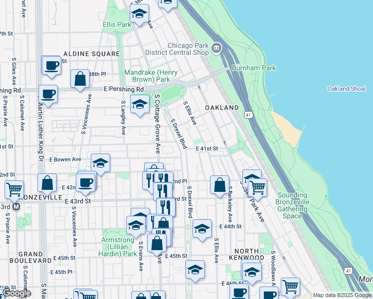 map of restaurants, bars, coffee shops, grocery stores, and more near in Chicago