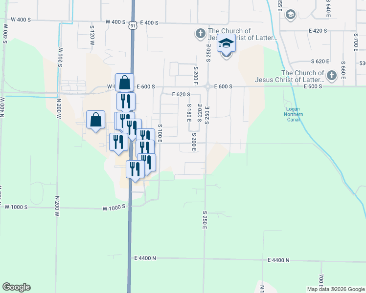 map of restaurants, bars, coffee shops, grocery stores, and more near 817 South 200 East in Smithfield