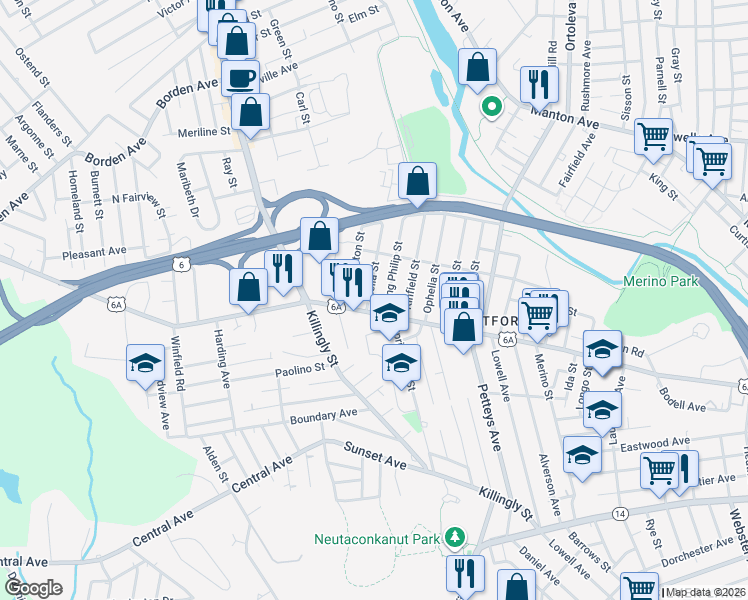map of restaurants, bars, coffee shops, grocery stores, and more near 15 Stella Street in Providence