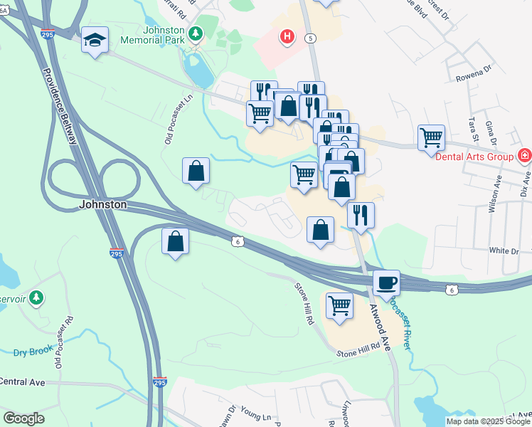 map of restaurants, bars, coffee shops, grocery stores, and more near 220 Constitution Court in Johnston