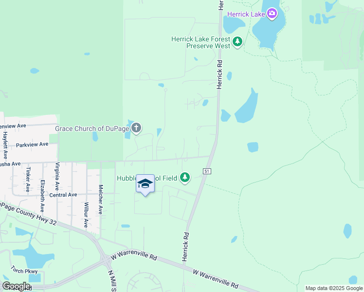 map of restaurants, bars, coffee shops, grocery stores, and more near 27W154 Galusha Avenue in Warrenville