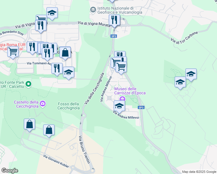 map of restaurants, bars, coffee shops, grocery stores, and more near 415 Via Andrea Millevoi in Rome