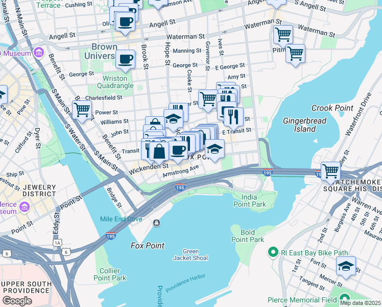 map of restaurants, bars, coffee shops, grocery stores, and more near 59 Hope Street in Providence