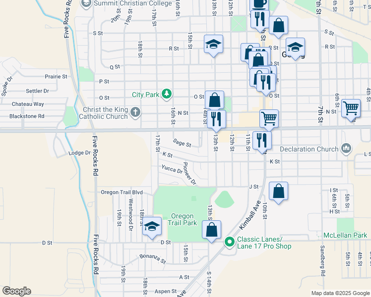 map of restaurants, bars, coffee shops, grocery stores, and more near 1415 Sage St in Gering