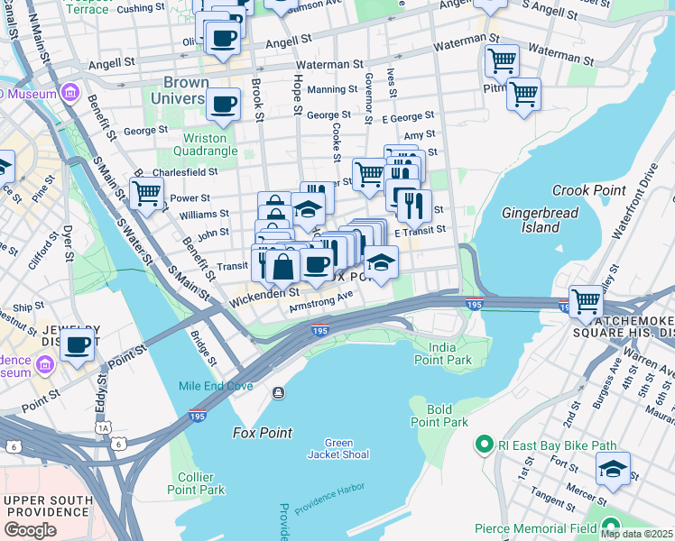 map of restaurants, bars, coffee shops, grocery stores, and more near in Providence