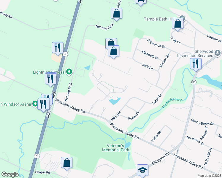 map of restaurants, bars, coffee shops, grocery stores, and more near 154 Pepin Place in South Windsor