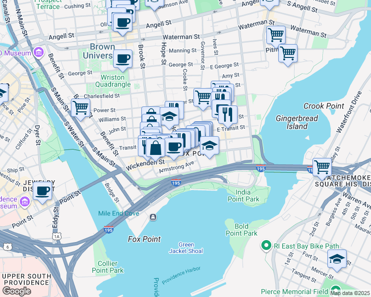 map of restaurants, bars, coffee shops, grocery stores, and more near in Providence