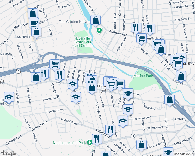 map of restaurants, bars, coffee shops, grocery stores, and more near 181 Glenbridge Avenue in Providence