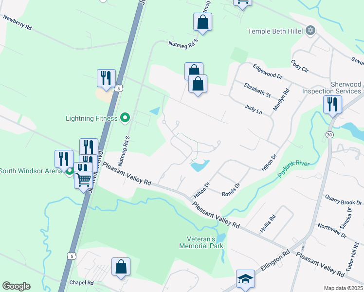 map of restaurants, bars, coffee shops, grocery stores, and more near 230 Pepin Place in South Windsor