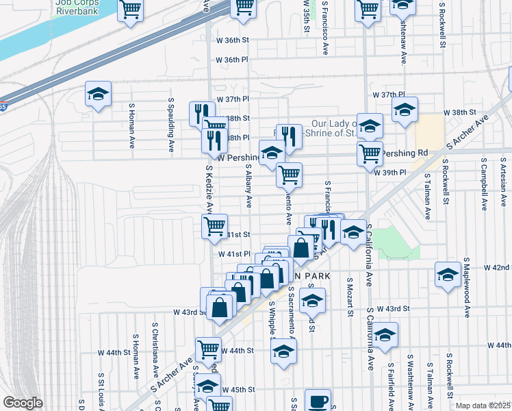 map of restaurants, bars, coffee shops, grocery stores, and more near in Chicago