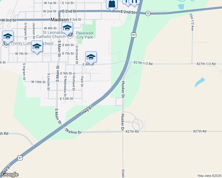 map of restaurants, bars, coffee shops, grocery stores, and more near Highway 81 in Madison