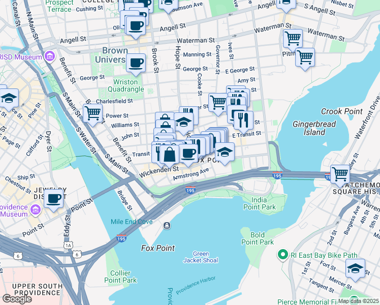 map of restaurants, bars, coffee shops, grocery stores, and more near in Providence