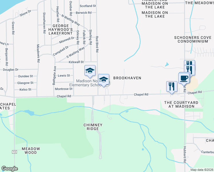 map of restaurants, bars, coffee shops, grocery stores, and more near 1941 Red Bird Road in Madison