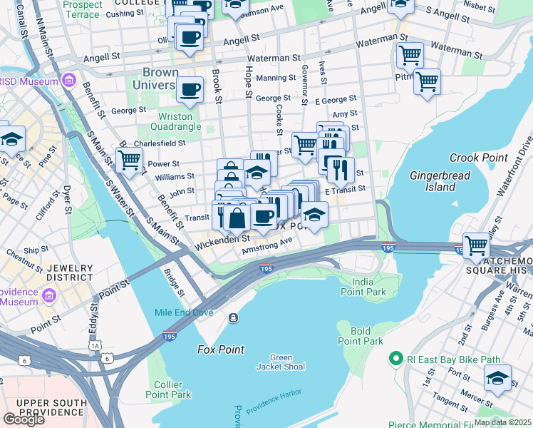 map of restaurants, bars, coffee shops, grocery stores, and more near in Providence