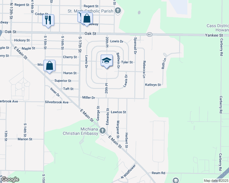 map of restaurants, bars, coffee shops, grocery stores, and more near 2102 Miller Drive in Niles