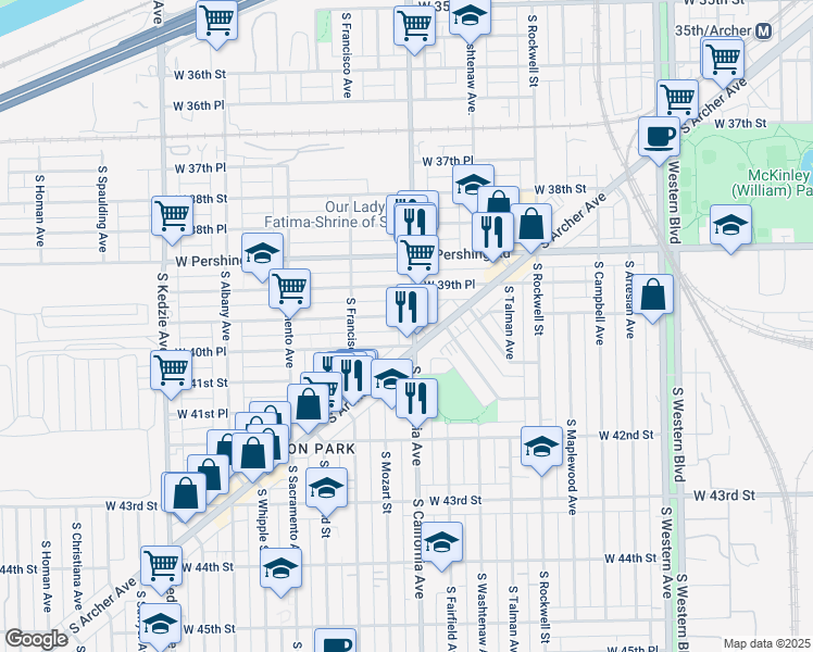 map of restaurants, bars, coffee shops, grocery stores, and more near in Chicago