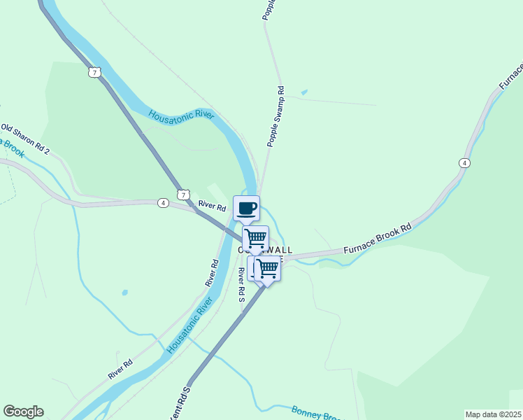 map of restaurants, bars, coffee shops, grocery stores, and more near 141 Popple Swamp Road in Cornwall