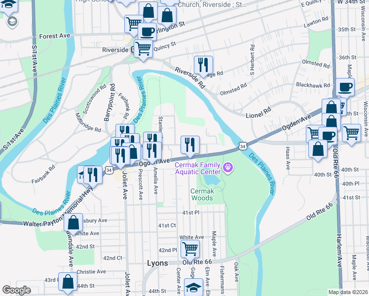 map of restaurants, bars, coffee shops, grocery stores, and more near 3856 Gladstone Avenue in Riverside