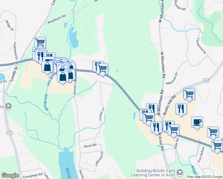 map of restaurants, bars, coffee shops, grocery stores, and more near 33 Old Albany Turnpike in Canton