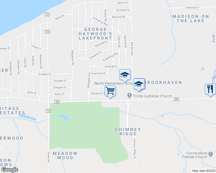map of restaurants, bars, coffee shops, grocery stores, and more near Larkhall Drive in Madison