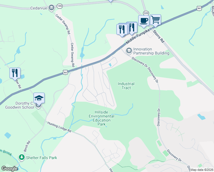 map of restaurants, bars, coffee shops, grocery stores, and more near 47 Ridge Circle in Mansfield