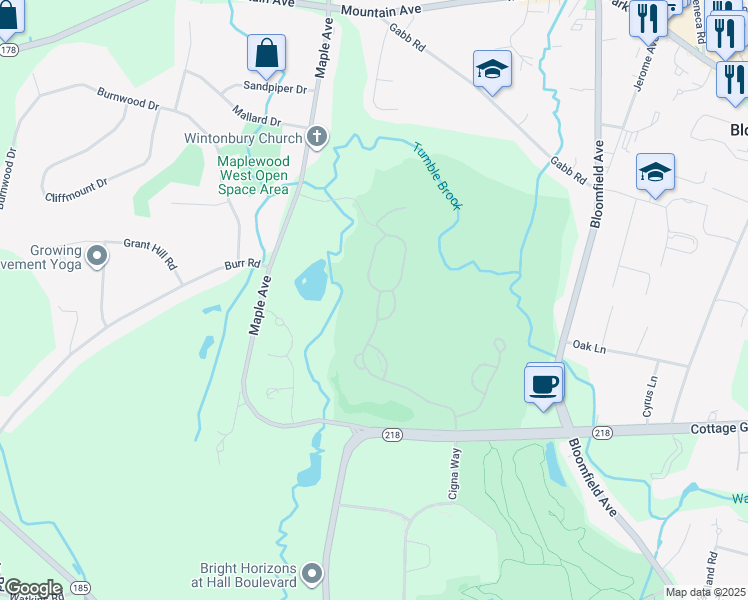 map of restaurants, bars, coffee shops, grocery stores, and more near 43 Bay Hill Drive in Bloomfield
