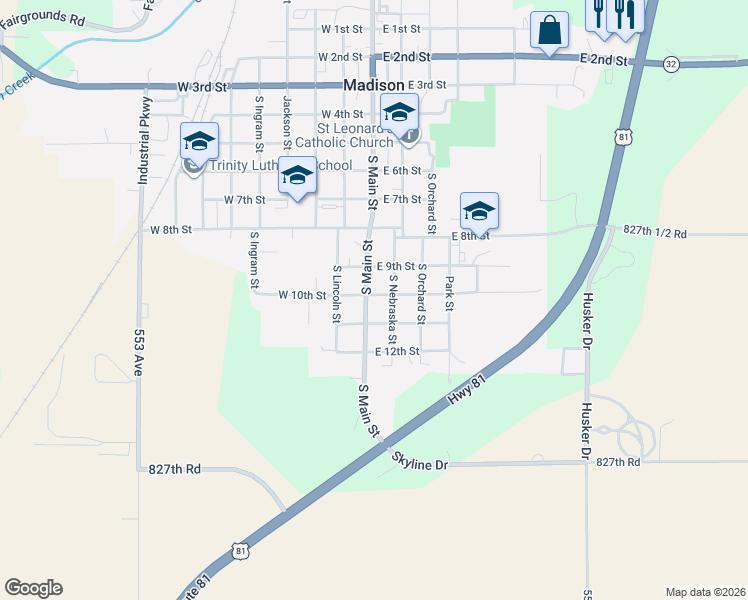 map of restaurants, bars, coffee shops, grocery stores, and more near 900-998 South Main Street in Madison