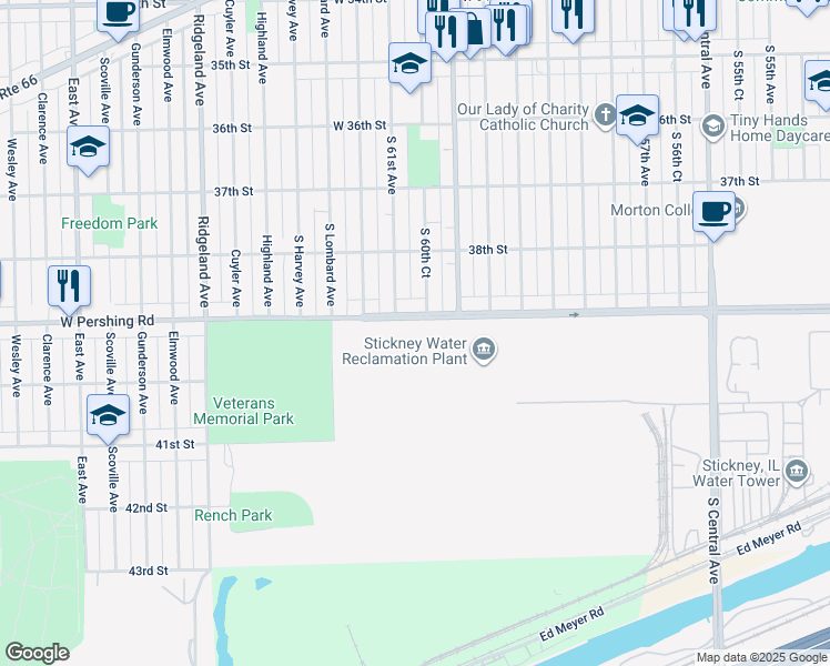 map of restaurants, bars, coffee shops, grocery stores, and more near 3835 South 60th Court in Cicero
