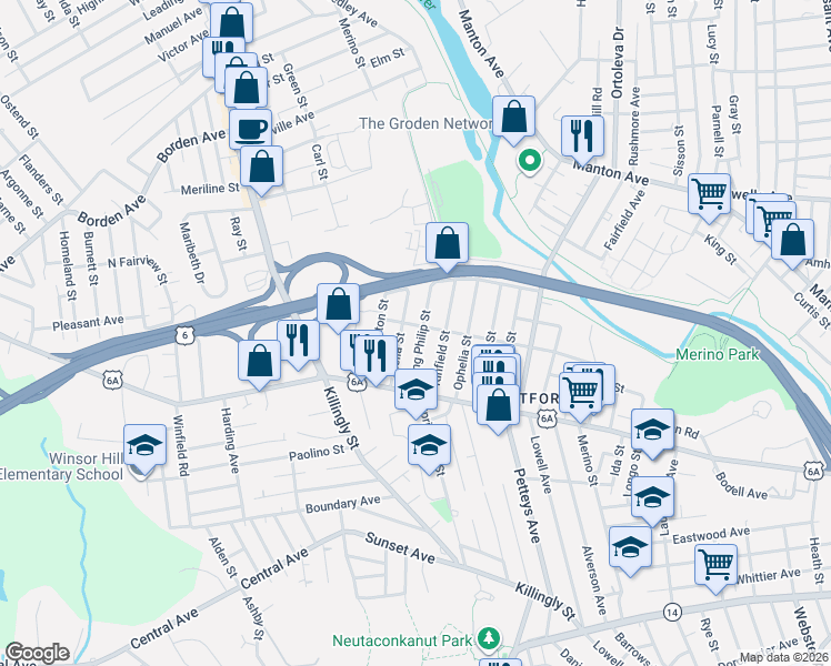 map of restaurants, bars, coffee shops, grocery stores, and more near 64 Stella Street in Providence