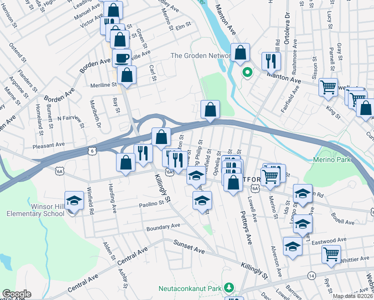 map of restaurants, bars, coffee shops, grocery stores, and more near 64 Stella Street in Providence