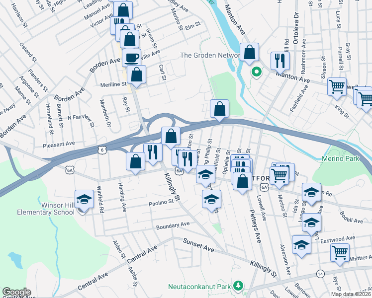 map of restaurants, bars, coffee shops, grocery stores, and more near 55 Celia Street in Providence
