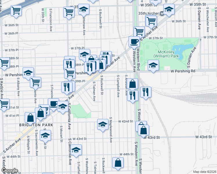 map of restaurants, bars, coffee shops, grocery stores, and more near 2528 West 40th Street in Chicago