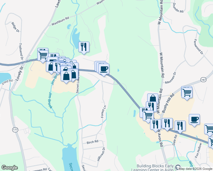 map of restaurants, bars, coffee shops, grocery stores, and more near 29 Old Albany Turnpike in Canton