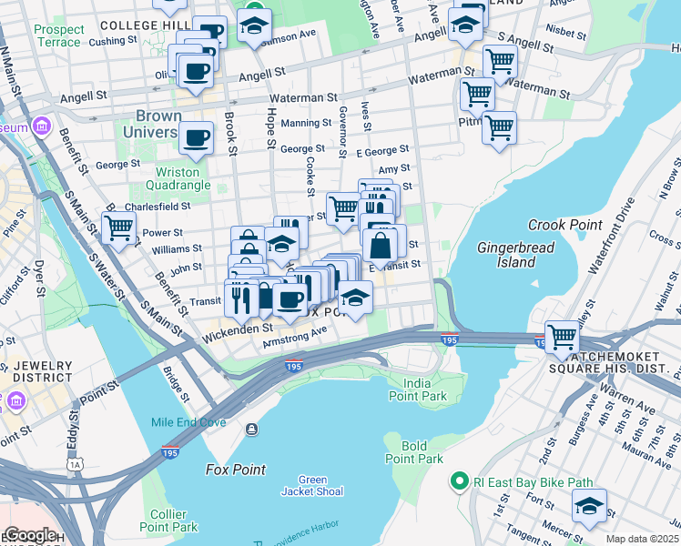 map of restaurants, bars, coffee shops, grocery stores, and more near 40 Governor Street in Providence