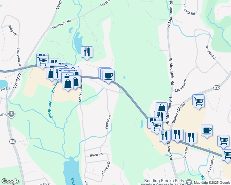 map of restaurants, bars, coffee shops, grocery stores, and more near 33 Old Albany Turnpike in Canton