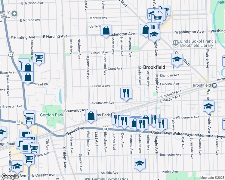 map of restaurants, bars, coffee shops, grocery stores, and more near 3810 Morton Avenue in Brookfield