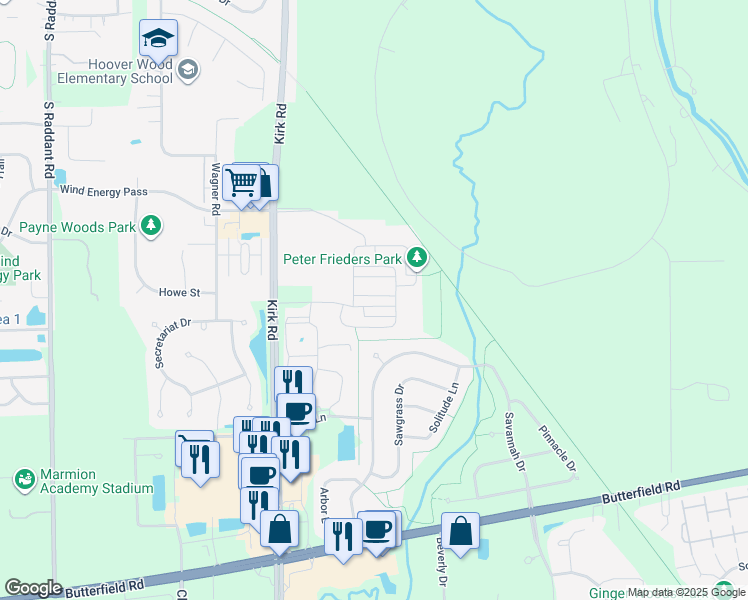 map of restaurants, bars, coffee shops, grocery stores, and more near 1749 Sager Way in Aurora
