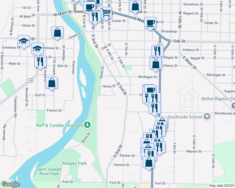 map of restaurants, bars, coffee shops, grocery stores, and more near 701 Vann Street in Niles