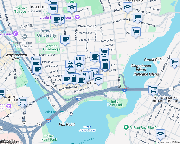 map of restaurants, bars, coffee shops, grocery stores, and more near 94 Arnold Street in Providence