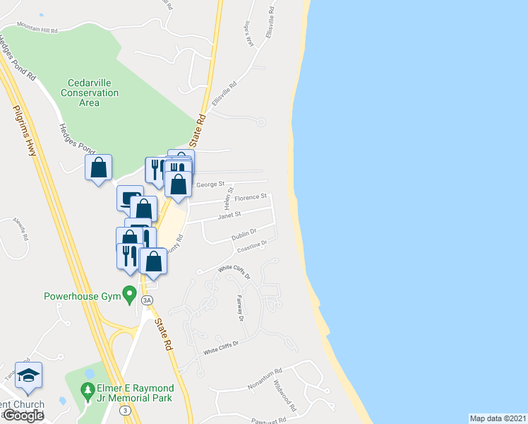 map of restaurants, bars, coffee shops, grocery stores, and more near 26 Janet Street in Plymouth