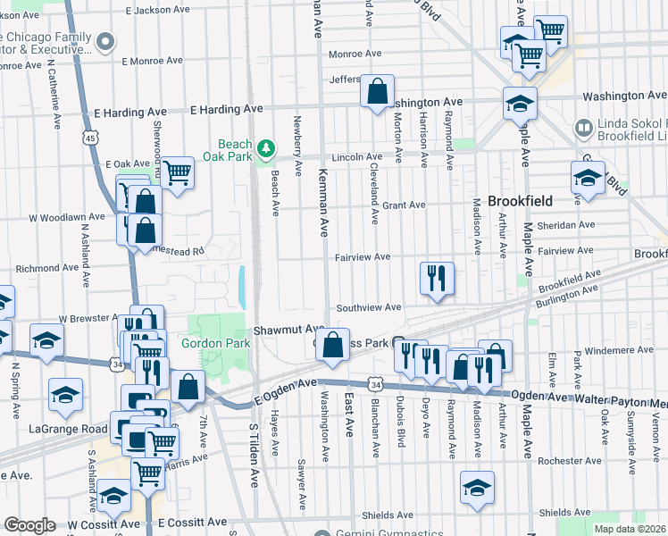 map of restaurants, bars, coffee shops, grocery stores, and more near 3805 Kemman Avenue in Brookfield