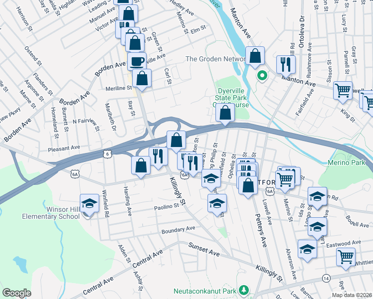 map of restaurants, bars, coffee shops, grocery stores, and more near 55 Celia St in Providence