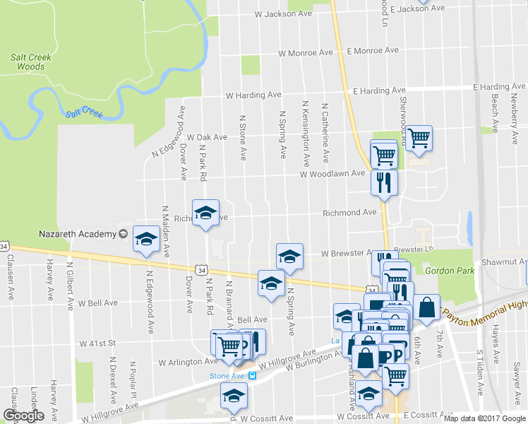 map of restaurants, bars, coffee shops, grocery stores, and more near 400 North Waiola Avenue in La Grange Park